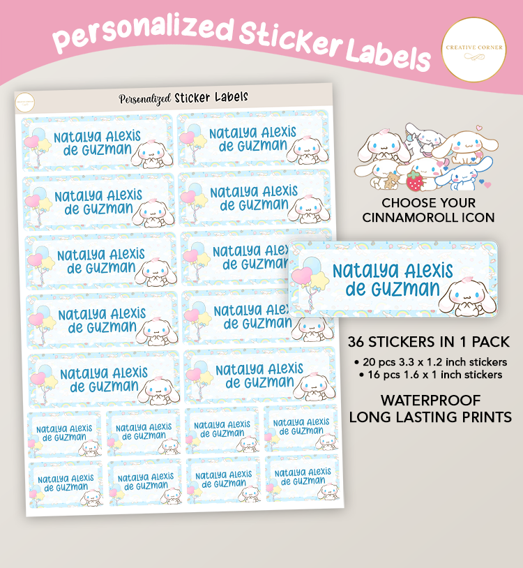 Cinnamoroll Math Label Personalized Sticker Name Labels Sanrio Cinnamoroll - Creative Corner PH