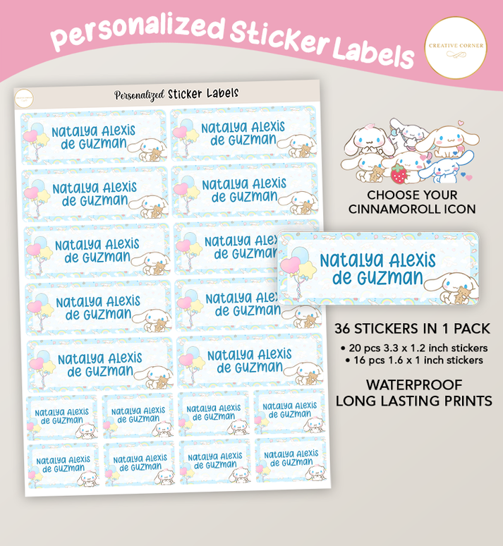 Personalized Sticker Name Labels Sanrio Cinnamoroll - Creative Corner PH