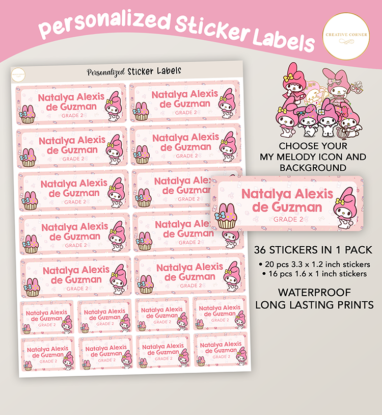 Personalized Sticker Name Labels Sanrio My Melody - Creative Corner PH