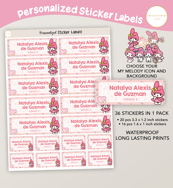 Personalized Sticker Name Labels Sanrio My Melody - Creative Corner PH