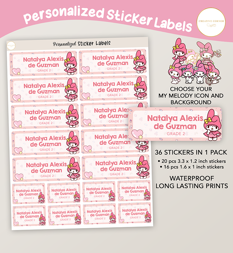 Personalized Sticker Name Labels Sanrio My Melody - Creative Corner PH