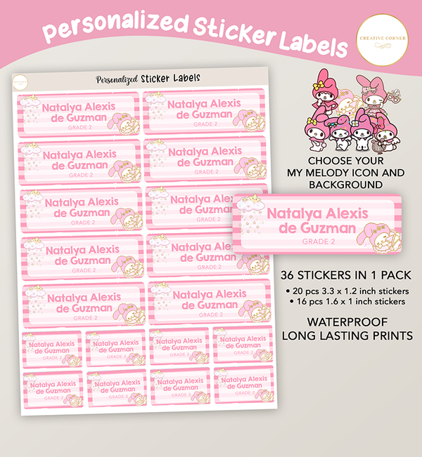 Personalized Sticker Name Labels Sanrio My Melody - Creative Corner PH