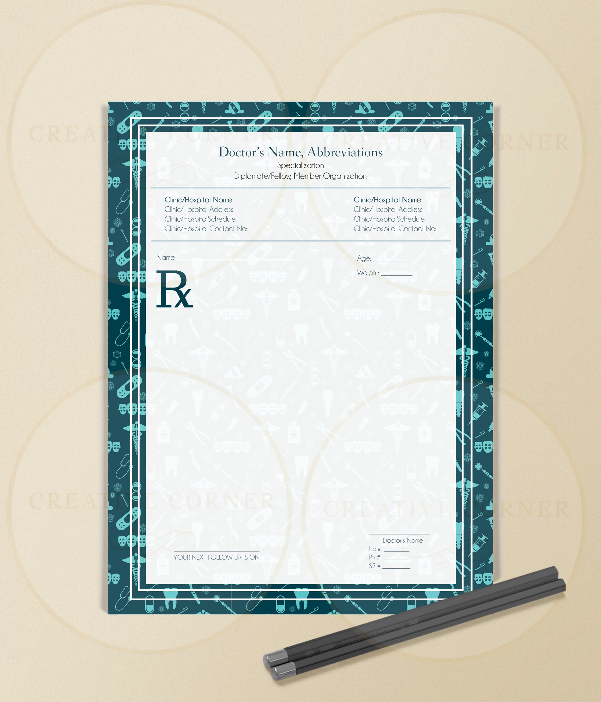 European Rx Paper Personalized RX Pads RX-005 Creative Corner PH